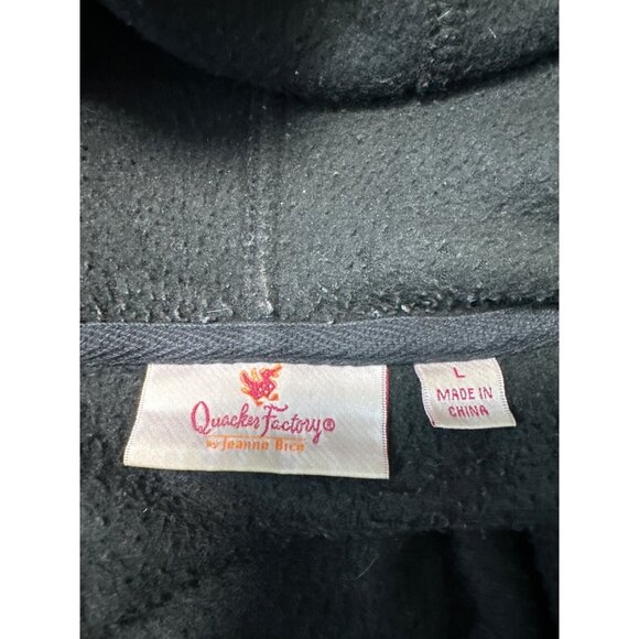 Quacker Factory Black Zip-Up Hooded Fleece Jacket Rhinestone Zipper Pull Sz L - Picture 6 of 9